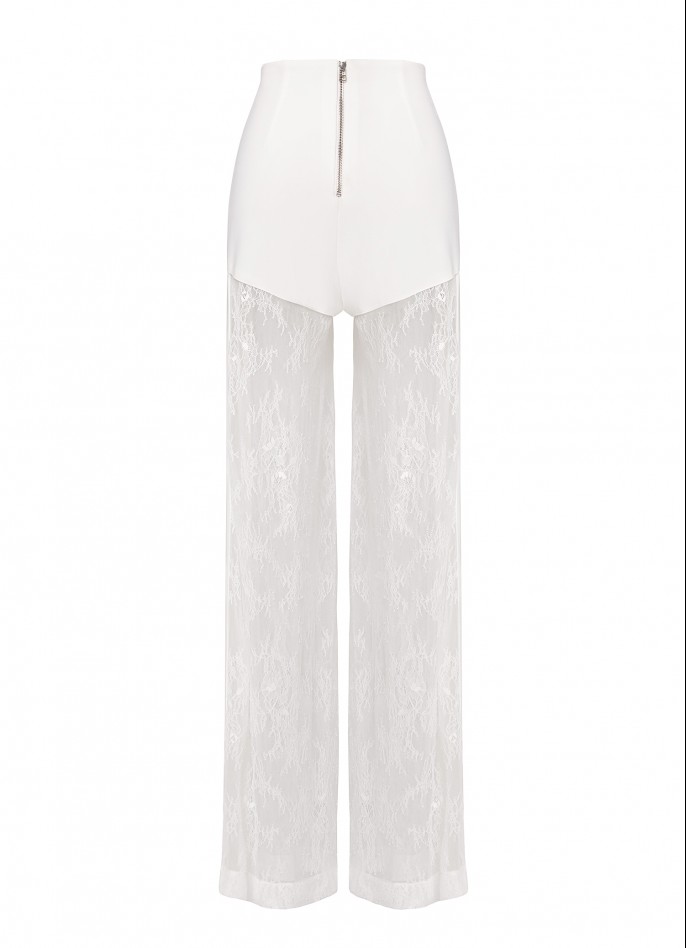 WHITE CREPE BLEND AND LACE PANTS